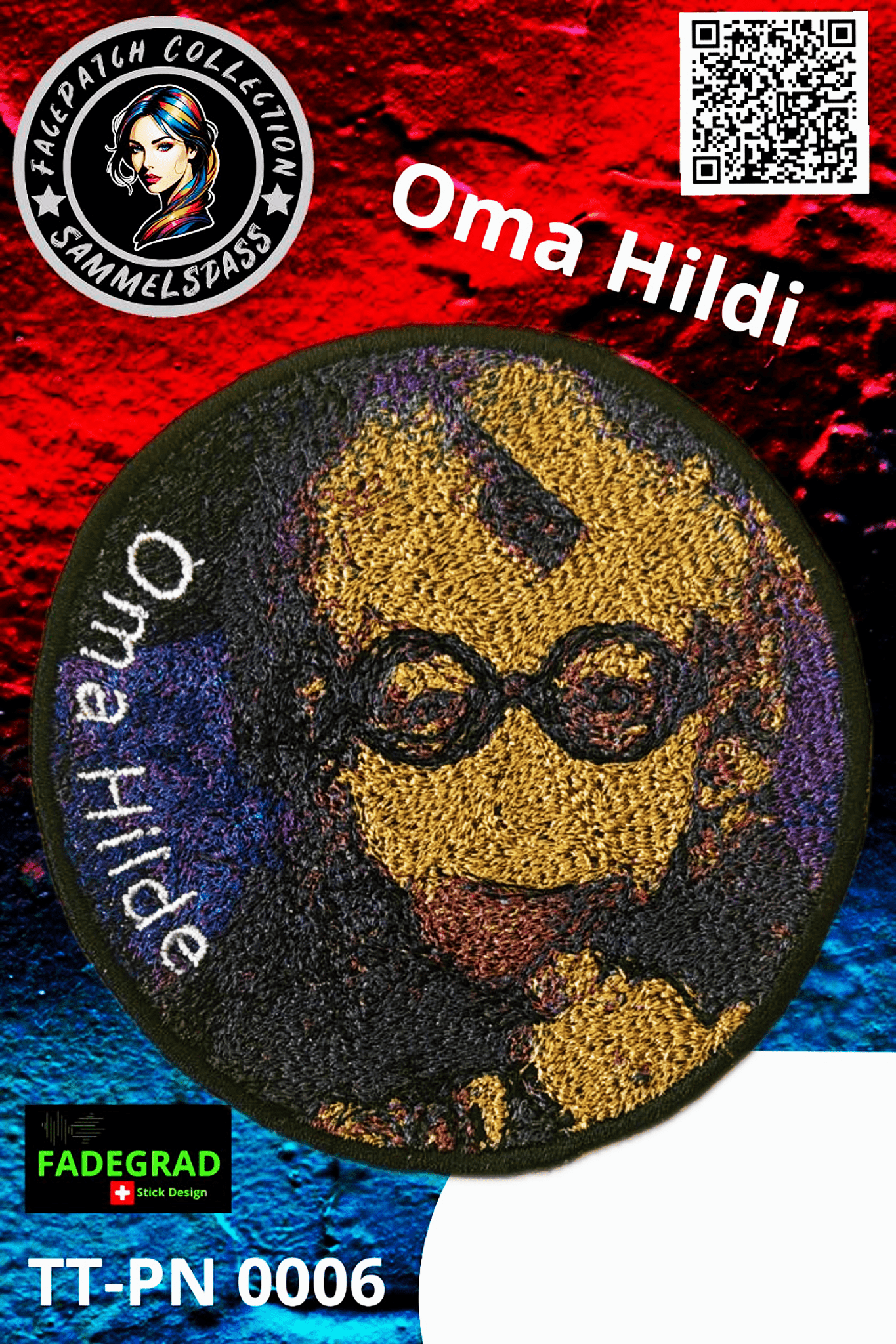 Facepatch Oma Hilde - TikTok Facepatch Sammelalbum Nr. 0006 - FADEGRAD Stickdesign