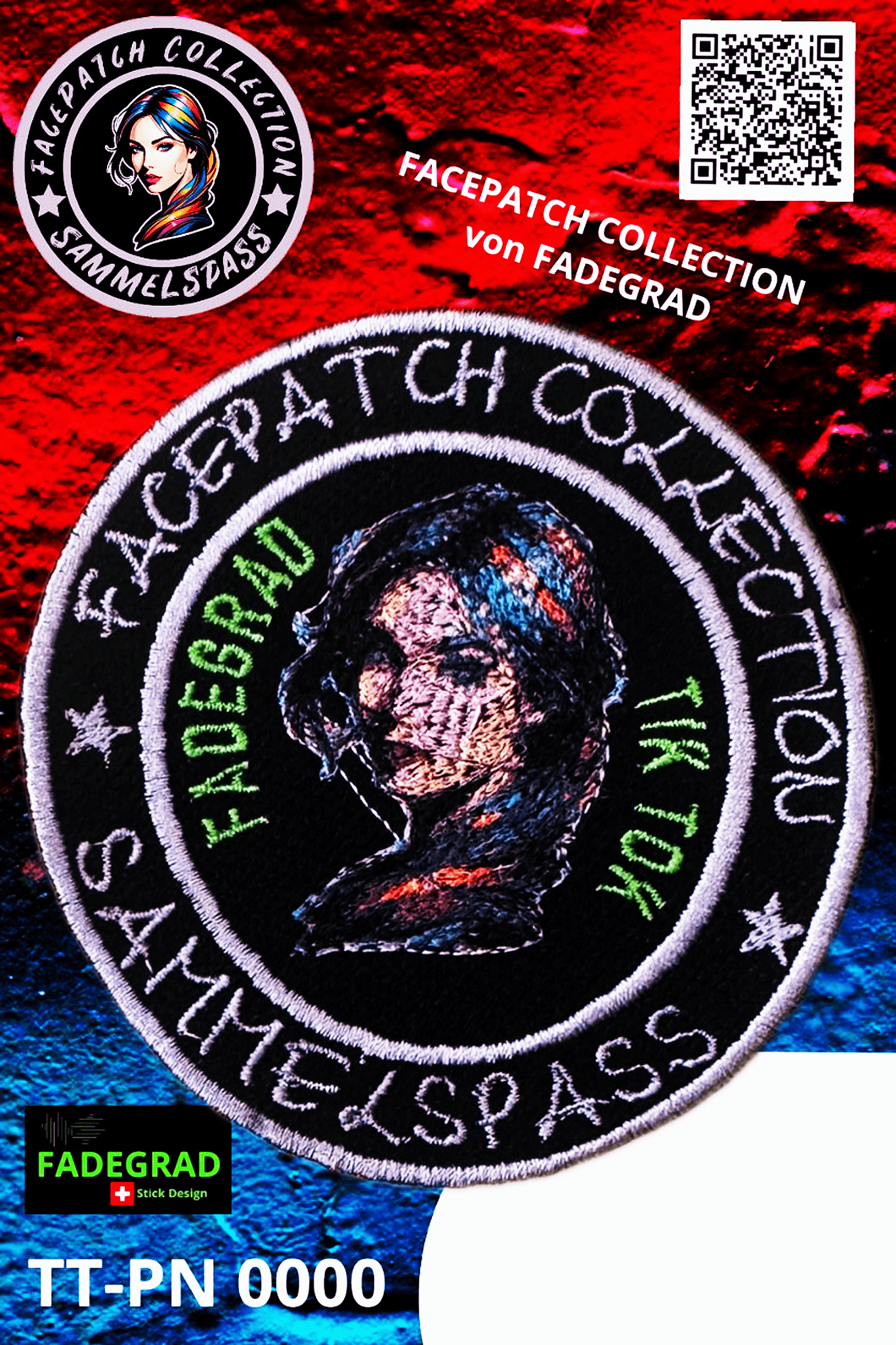 Facepatch - TikTok Facepatch Sammelspass Nr. 0000 - FADEGRAD Stickdesign